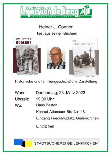 Plakat Lesung Heiner J. Coenen im Haus Basten im März 2023